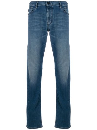 τζιν παντελονι Armani Emporio Straight Leg Stonewashed ανδρικα μπλε | GR45398