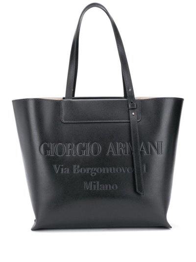τσάντεσ tote Giorgio Armani Embossed Logo γυναικεια μαυρα | GR05088