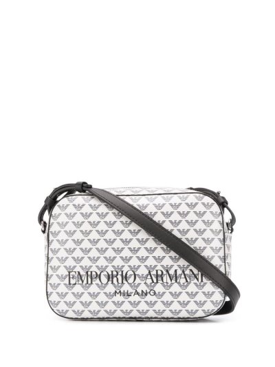τσάντεσ ώμου Armani Emporio Logo Print γυναικεια ασπρα μαυρα | GR58863