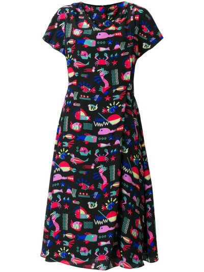 φορεμα Armani Emporio Sea Print Midi γυναικεια μαυρα | GR34447