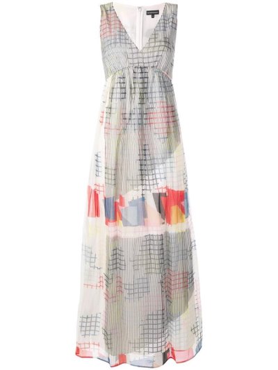 φορεμα Armani Emporio V Neck Geometric Print γυναικεια ασπρα μπλε | GR38294