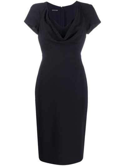 φορεμα Armani Emporio κοντο Sleeve Draped Neck γυναικεια μπλε | GR23221