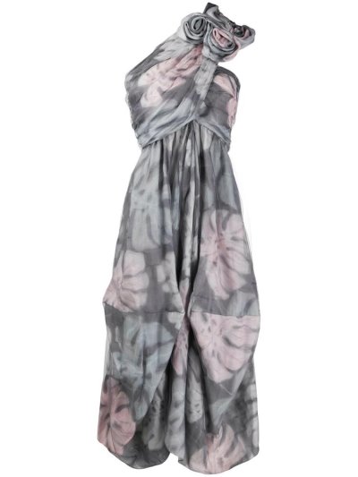 φορεμα Giorgio Armani Foliage Print Pleated γυναικεια γκρι ροζ | GR93127