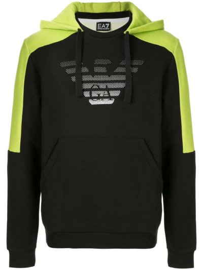 φουτερ με κουκουλα Ea7 Emporio Armani Contrast Logo ανδρικα μαυρα | GR12078