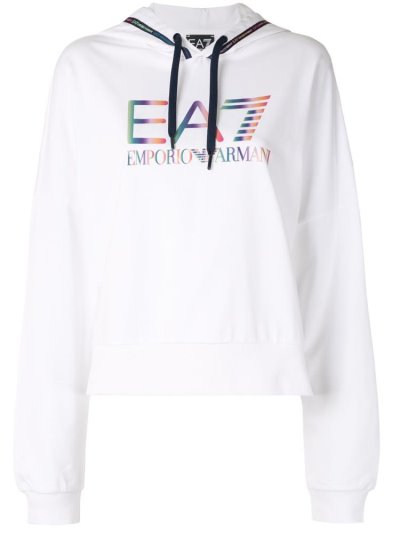 φουτερ με κουκουλα Ea7 Emporio Armani Logo Print γυναικεια ασπρα | GR13869