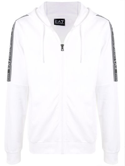 φουτερ με κουκουλα Ea7 Emporio Armani Logo Stripe ανδρικα ασπρα μαυρα | GR21840