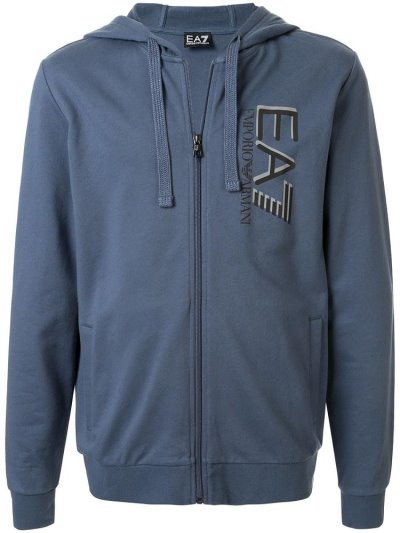 φουτερ με κουκουλα Ea7 Emporio Ea7 Vertical Logo Zip Through ανδρικα μπλε | GR26822