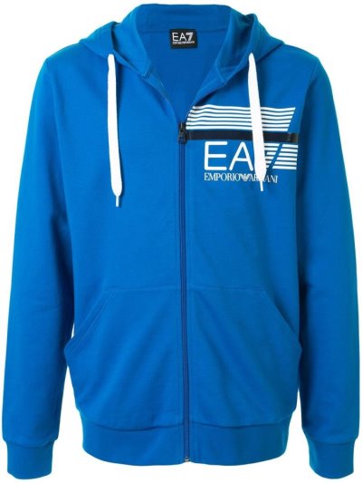 φουτερ με κουκουλα Ea7 Emporio Armani Logo Print Zip Up ανδρικα μπλε | GR28736