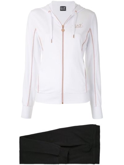 φουτερ με κουκουλα Ea7 Emporio Armani Contrast Piped Trim γυναικεια ασπρα | GR29933