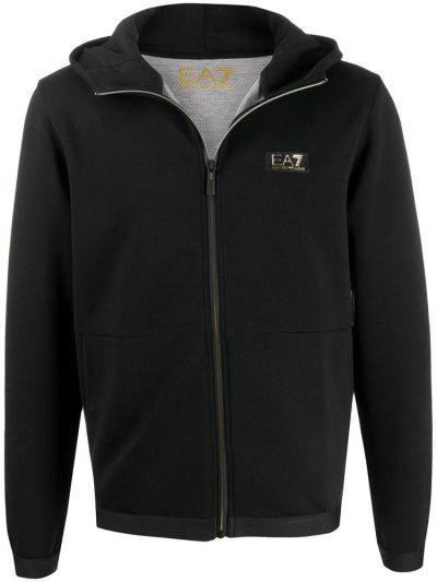 φουτερ με κουκουλα Ea7 Emporio Armani Logo Print Zip Up ανδρικα μαυρα | GR39996