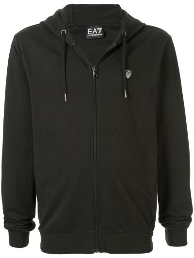 φουτερ με κουκουλα Ea7 Emporio Armani Logo Plaque ανδρικα μαυρα | GR88706