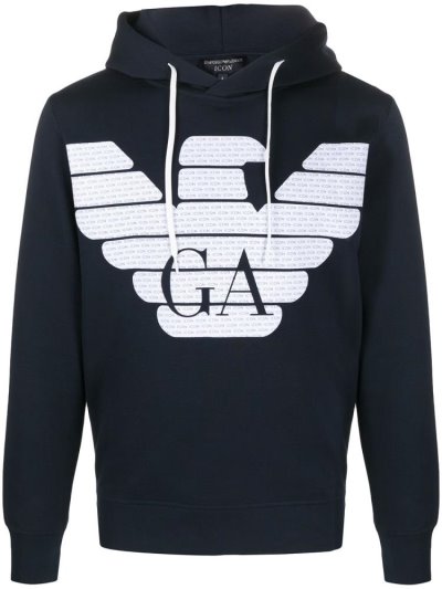 φουτερ με κουκουλα Armani Emporio Large Logo ανδρικα μπλε | GR02389