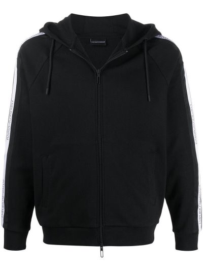 φουτερ με κουκουλα Armani Emporio Zipped Logo Stripe ανδρικα μαυρα | GR09894
