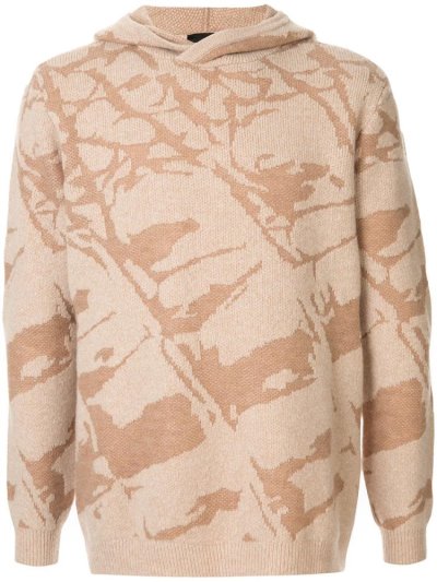 φουτερ με κουκουλα Armani Emporio Patterned Knit ανδρικα καφε | GR11545