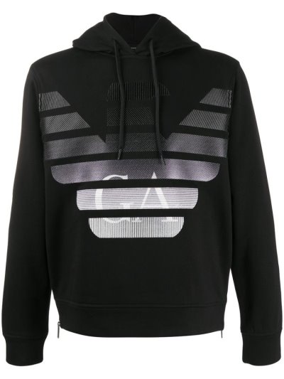 φουτερ με κουκουλα Armani Emporio Embroidered Logo ανδρικα μαυρα | GR12662