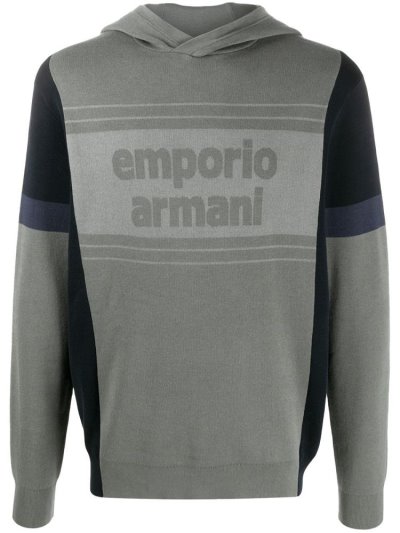 φουτερ με κουκουλα Armani Emporio Two Tone Logo ανδρικα γκρι | GR16257