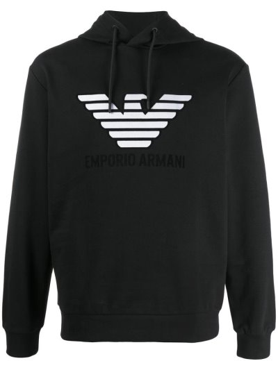 φουτερ με κουκουλα Armani Emporio Logo Print ανδρικα μαυρα | GR24900