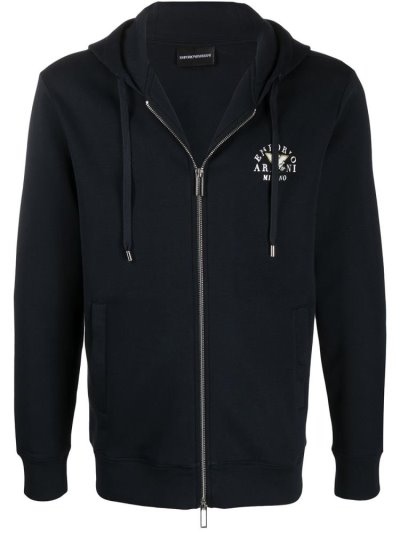φουτερ με κουκουλα Armani Emporio Logo Drawstring Zipped ανδρικα μπλε | GR26670