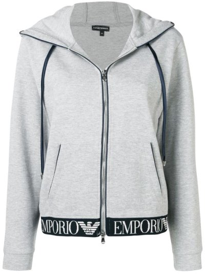 φουτερ με κουκουλα Armani Emporio Zip Front Logo Waistband γυναικεια γκρι | GR28819