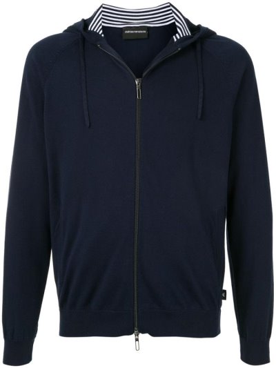 φουτερ με κουκουλα Armani Emporio Zipped βαμβακερα ανδρικα μπλε | GR29571
