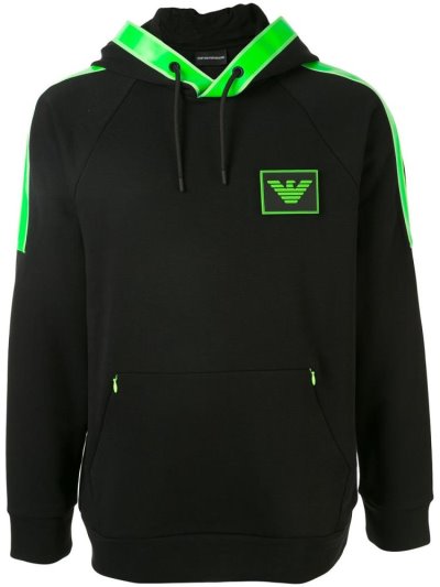 φουτερ με κουκουλα Armani Emporio Colour Block Logo ανδρικα μαυρα | GR30695