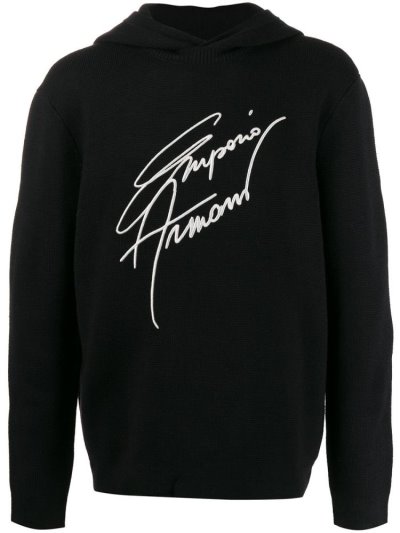 φουτερ με κουκουλα Armani Emporio Embroidered Knitted ανδρικα μπλε | GR32821