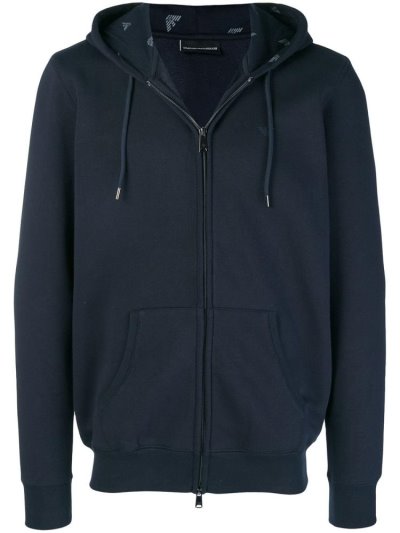 φουτερ με κουκουλα Armani Emporio Logo Trimmed ανδρικα μπλε | GR34849