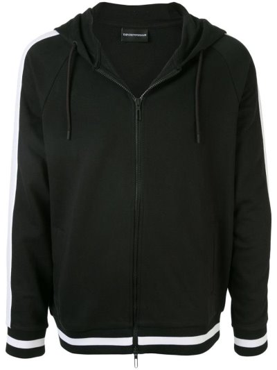 φουτερ με κουκουλα Armani Emporio Contrast Stripe ανδρικα μαυρα | GR34973