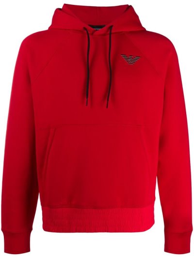 φουτερ με κουκουλα Armani Emporio Logo Patch ανδρικα κοκκινα | GR58278