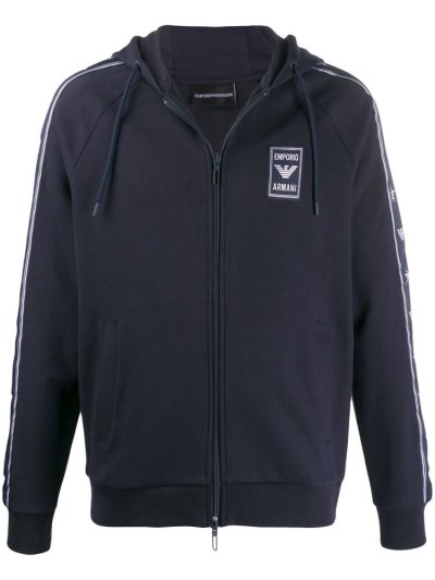 φουτερ με κουκουλα Armani Emporio Logo Patch Zip Up ανδρικα μπλε | GR59678