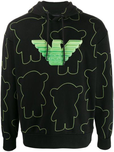 φουτερ με κουκουλα Armani Emporio Logo Patch ανδρικα μαυρα | GR61809