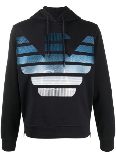 φουτερ με κουκουλα Armani Emporio Embroidered Logo ανδρικα μαυρα | GR63722