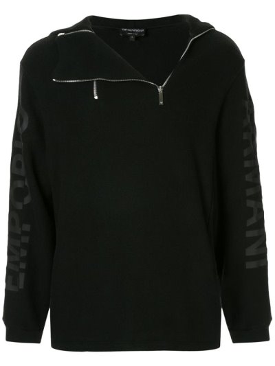 φουτερ με κουκουλα Armani Emporio Asymmetric Zip ανδρικα μαυρα | GR65264