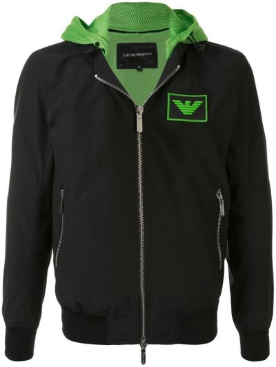 φουτερ με κουκουλα Armani Emporio Logo Colour Block ανδρικα μαυρα | GR76881
