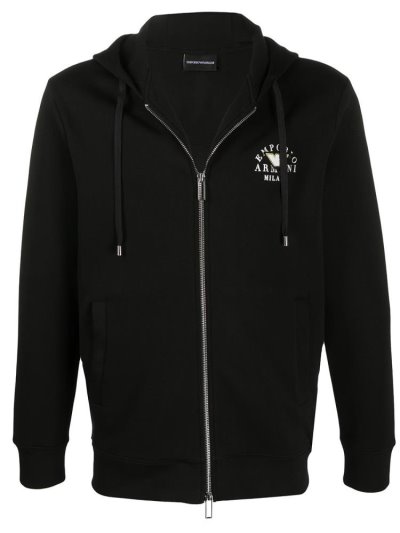 φουτερ με κουκουλα Armani Emporio Zipped Front Logo ανδρικα μαυρα | GR80550