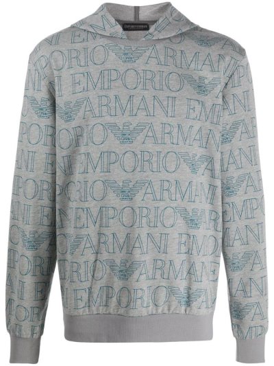 φουτερ με κουκουλα Armani Emporio Logo Print ανδρικα γκρι | GR82989