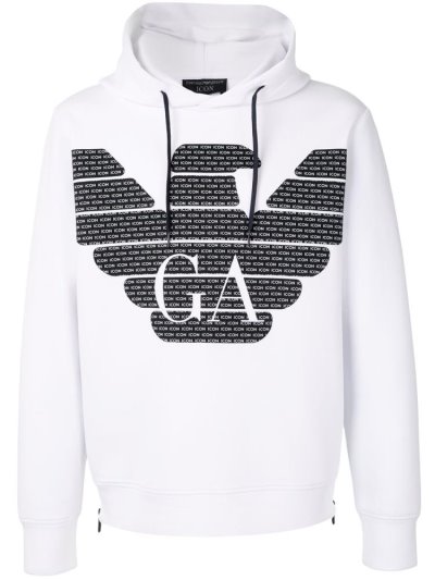 φουτερ με κουκουλα Armani Emporio Eagle Print ανδρικα ασπρα | GR83175