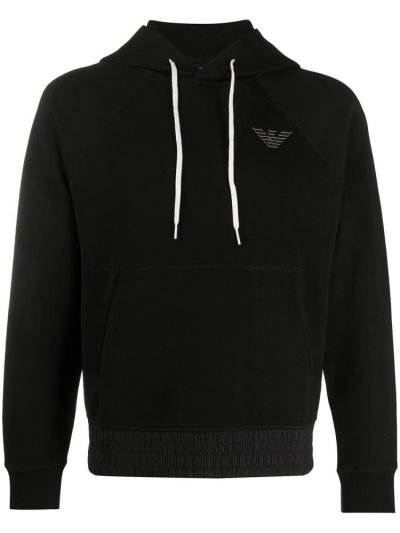 φουτερ με κουκουλα Armani Emporio Logo Patch ανδρικα μαυρα | GR95478