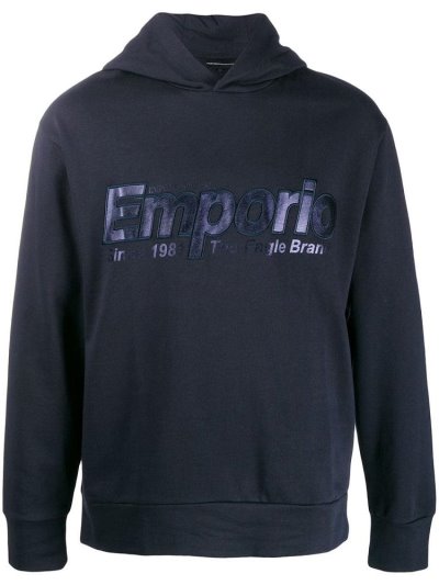 φουτερ με κουκουλα Armani Emporio Logo Embroidered ανδρικα μπλε | GR97218